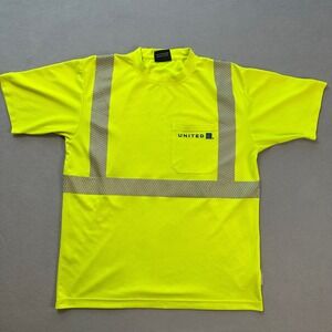 United Airlines Safety Work Shirt L High Visibility Neon Yellow Reflective 3M